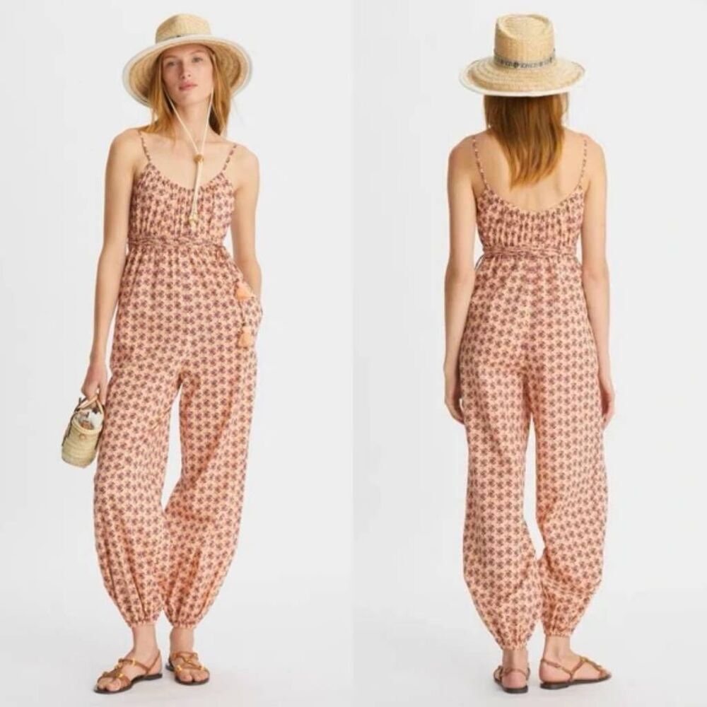 Tory Burch Floral Print Square Neckline Jumpsuit L